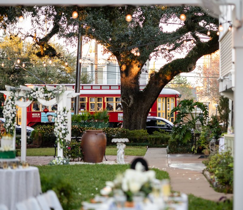Romantic December wedding in New Orleans with twinkling lights