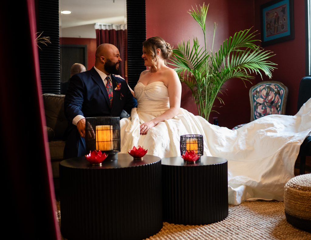 Couple sharing an intimate wedding moment at Canal Street Inn